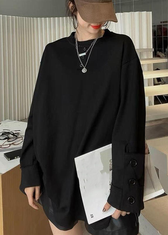 White Patchwork Button Sweatshirts Long Sleeve