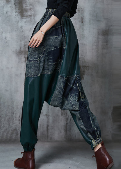 Colorblock Asymmetrical Patchwork Denim Harem Pants Fall