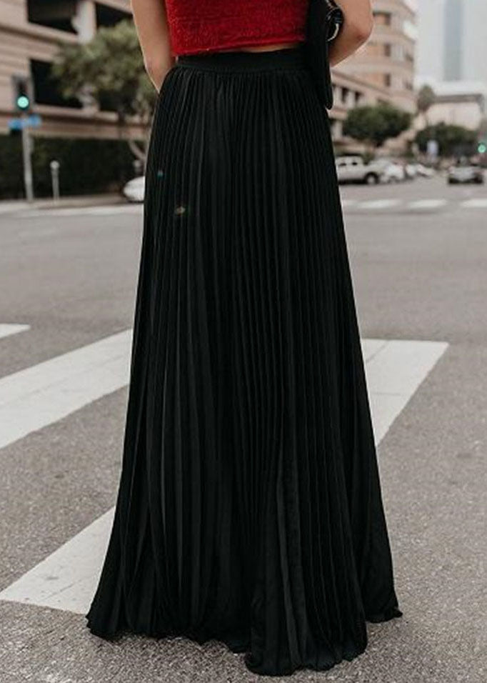 Black Elastic Waist Chiffon Pleated Skirts Summer