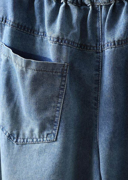 Blue Graphic Patchwork Elastic Waist Crop Jeans