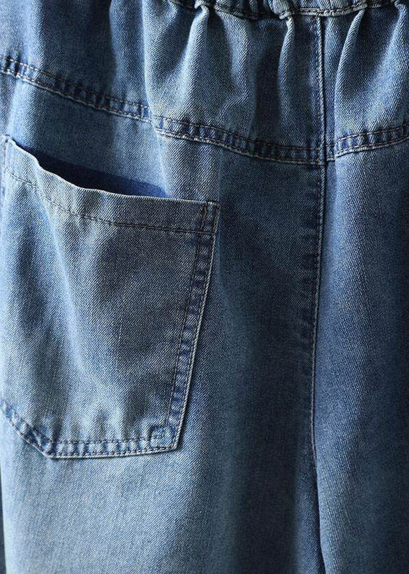 Blue Graphic Patchwork Elastic Waist Crop Jeans