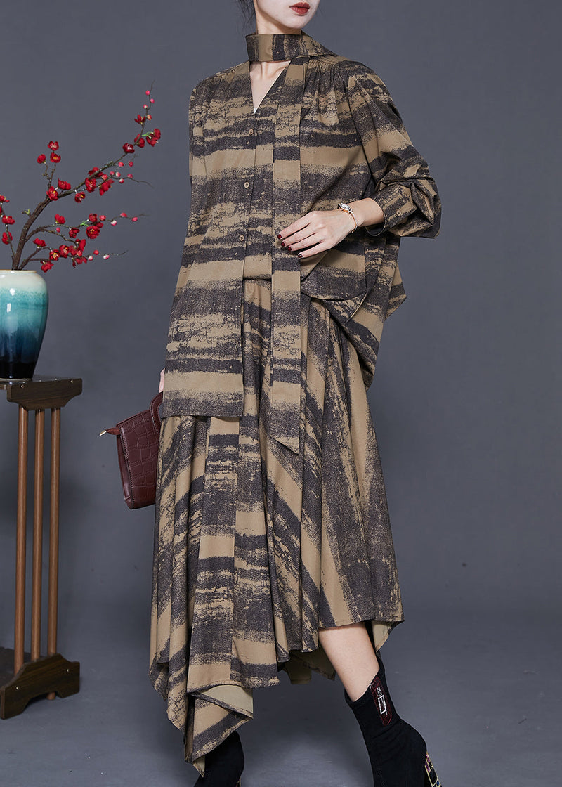 Brown Asymmetrical Tie Dye Cotton Two Piece Set Clothing Spring