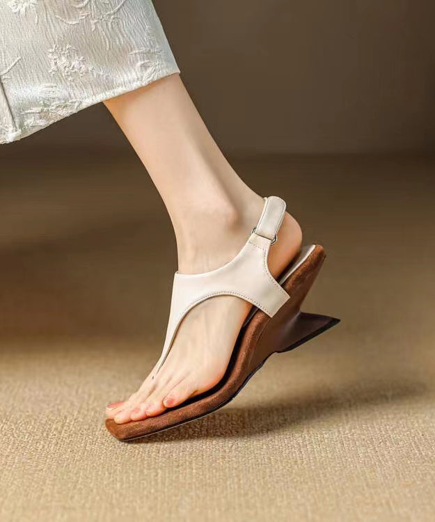 White Thong Sandals Alien Heel Cowhide Leather