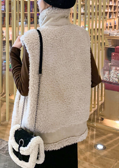 Gongmi Colour Peter Pan Collar Zippered Faux Fur Waistcoat Fall