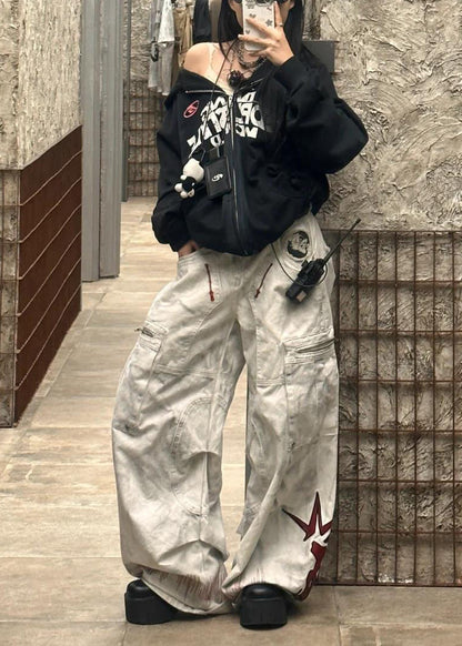 Original Pockets Patchwork Wide Leg Pants Spring
