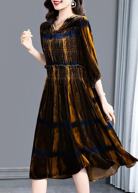 Brown Hooded Ruffled Wrinkled Silk Velour Maxi Dresses Spring
