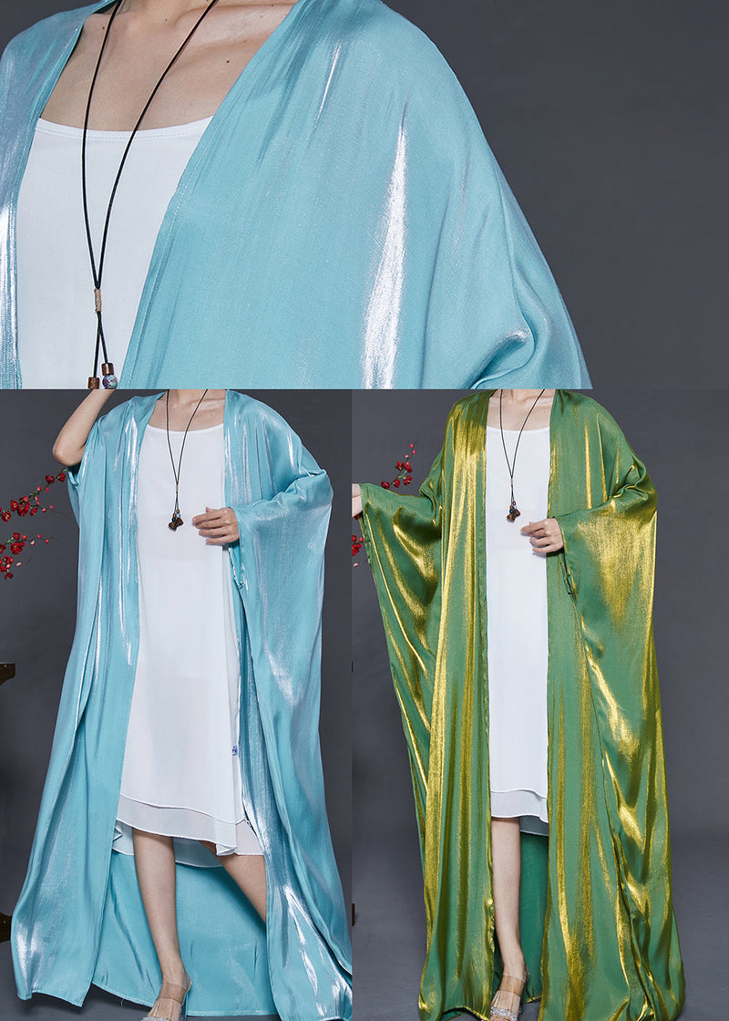 French Lake Green Oversized Silk Cardigans Batwing Sleeve