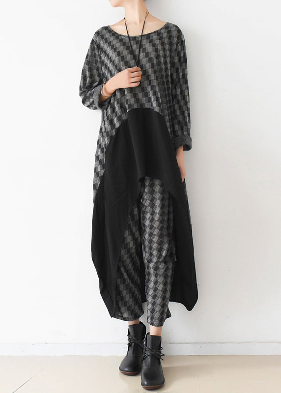 Original Black Plaid Asymmetrical Patchwork Cotton Two Piece Set Clothing Summer