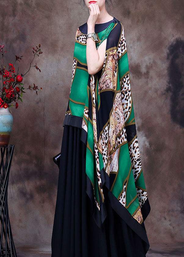 Green Leopard Print Low High Design Chiffon Upf 50+ Top Batwing Sleeve