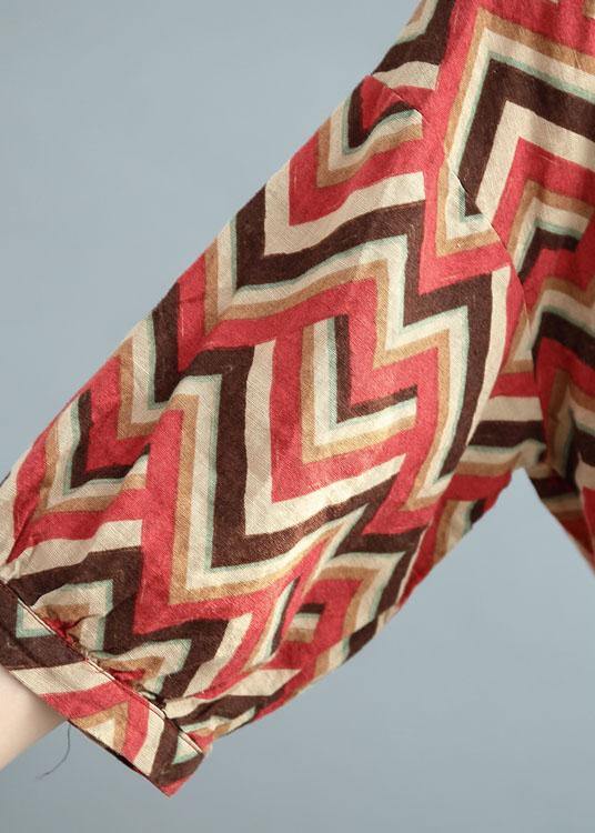 Diy Red Print Button Fall Shirt Top Three Quarter Sleeve