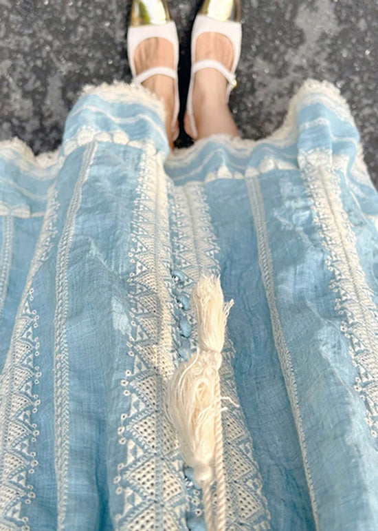 Blue Embroideried Patchwork Cotton Vacation Dresses Summer