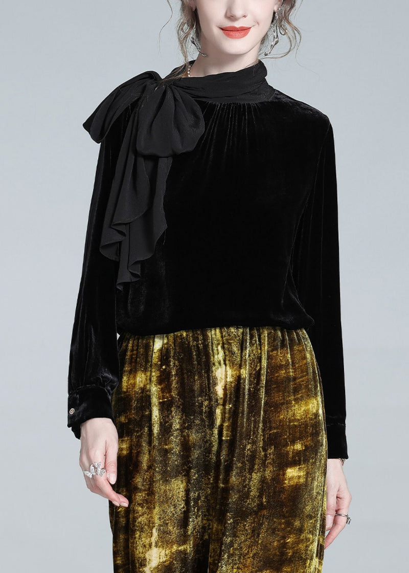 Black Bow Silk Velour Top Winter