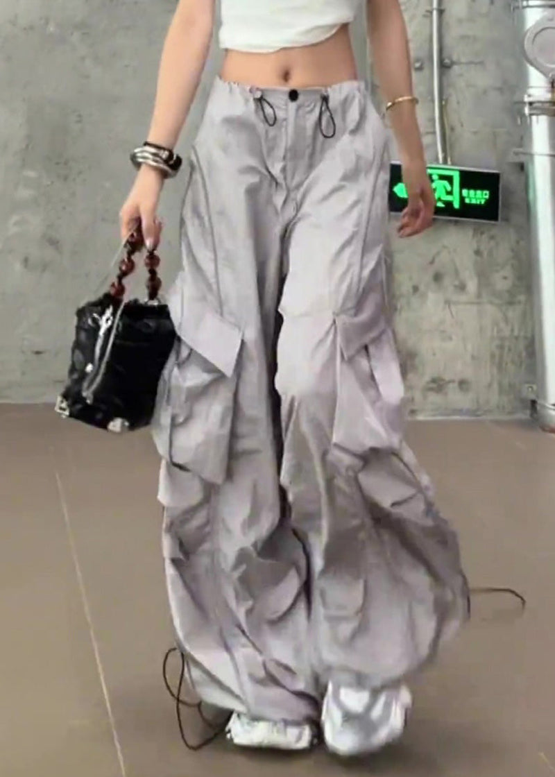 Silvery Drawstring Pockets Pants Summer