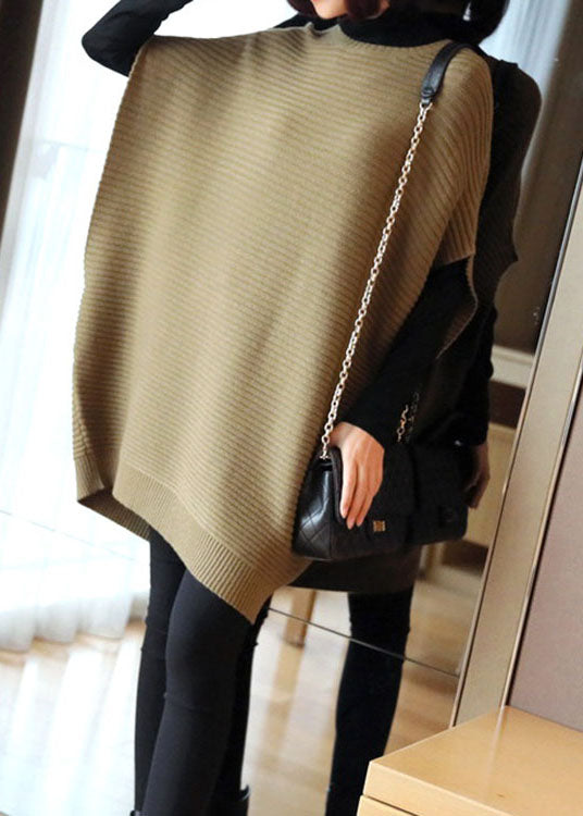 French Light Green O-neck Patchwork Fall Knit Knit Vest