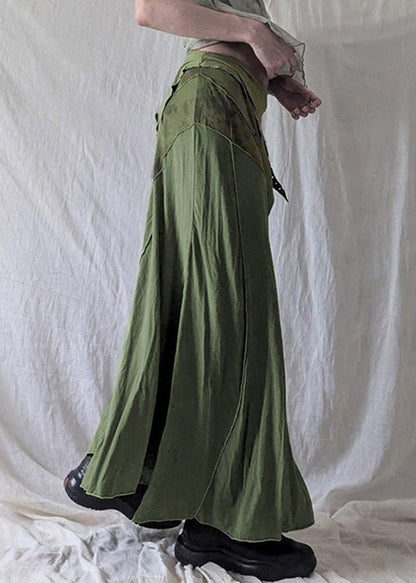 Green Asymmetrical Side Open Cotton Skirts Summer