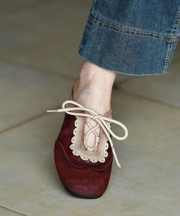 Splicing Flat Slide Sandals Mulberry Cowhide Leather