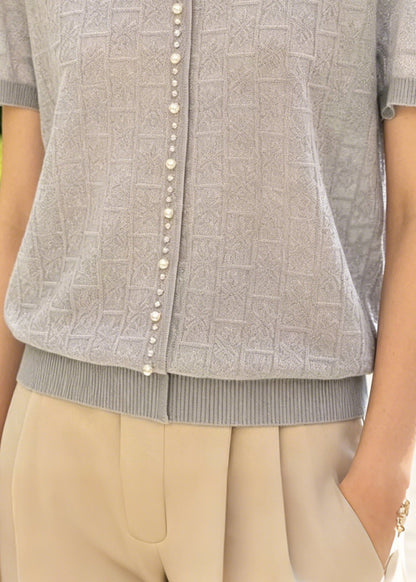 Jacquard Handmade Pearl Knit Top Summer
