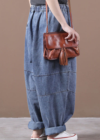 Blue Cinched Pockets Denim Pants Spring