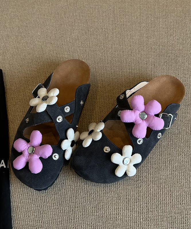Dark Grey Suede Rivet Splicing Stylish Slide Sandals
