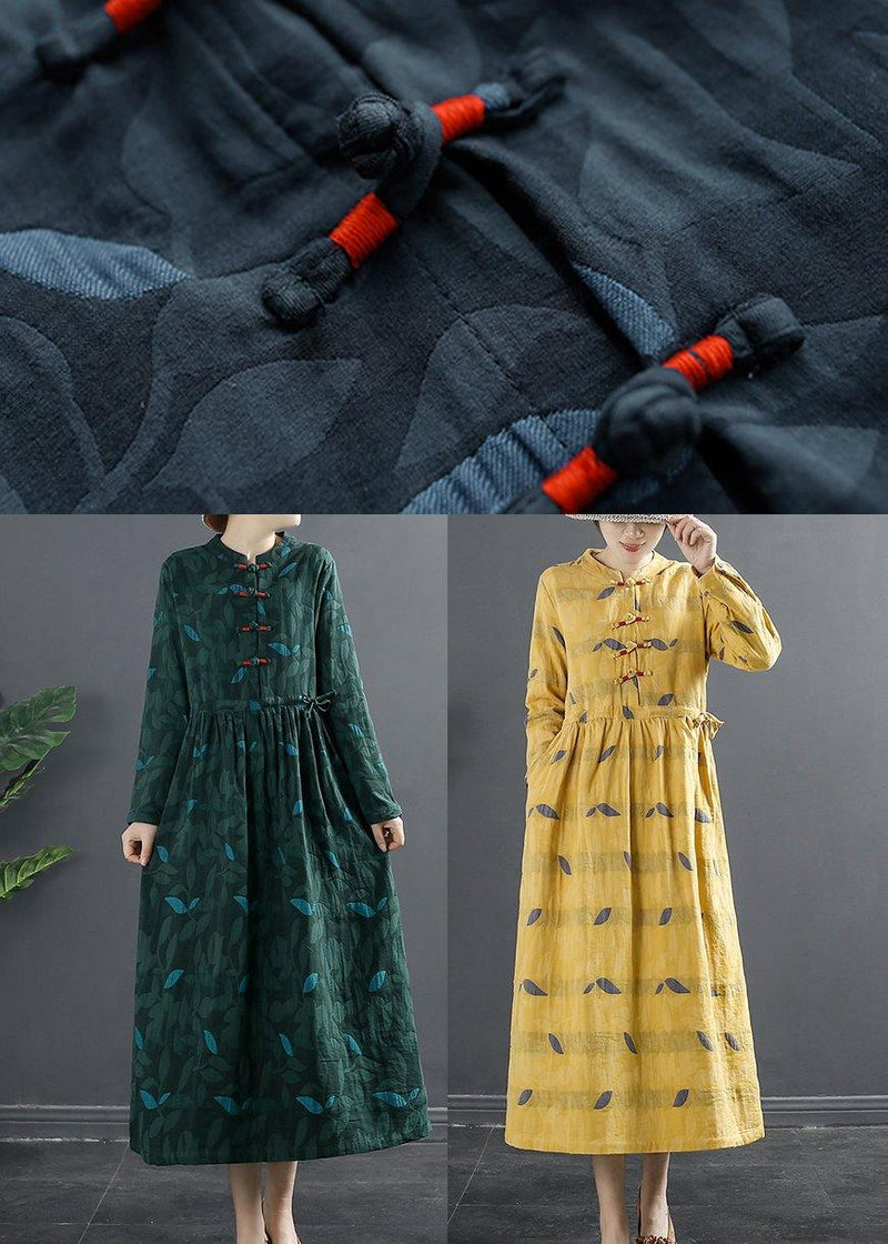 Diy Blue Print Dresses Stand Collar a Line Dress