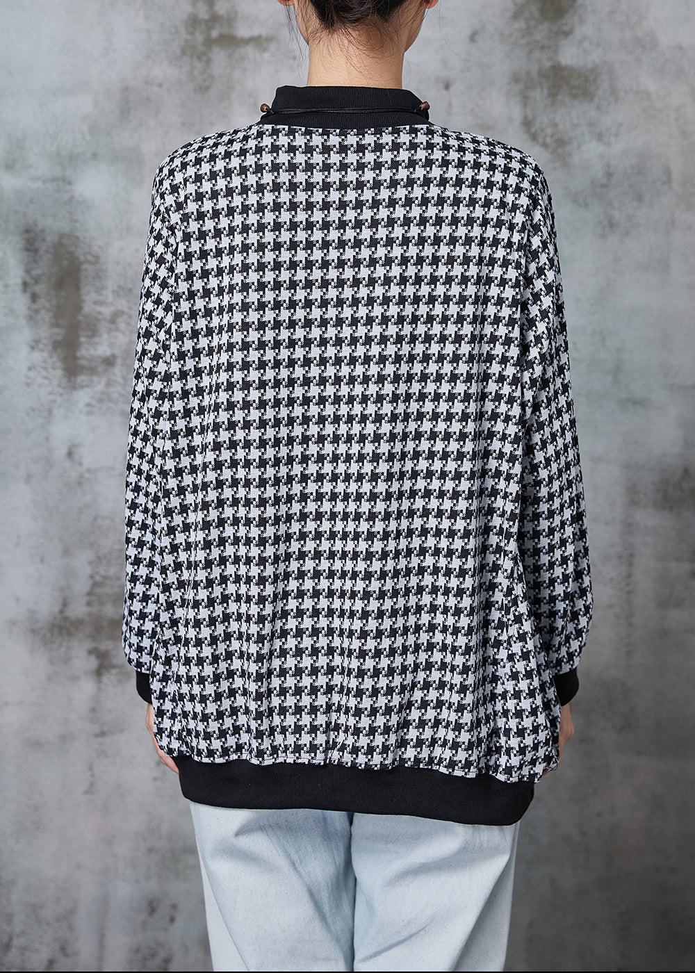 Black Oversized Plaid Cotton Sweatshirt Spring