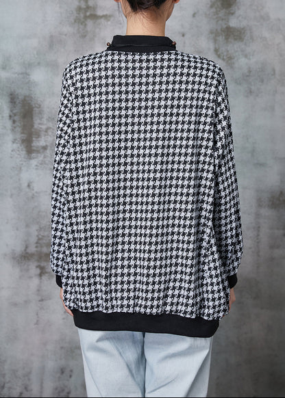 Black Oversized Plaid Cotton Sweatshirt Spring
