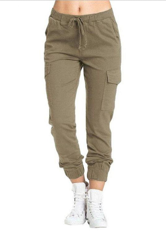 Elastic Waist Drawstring Side Pockets Pants