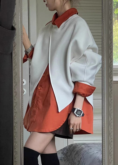 Coffee Peter Pan Collar Sweatshirt and Shirts Two Piece Set Spring