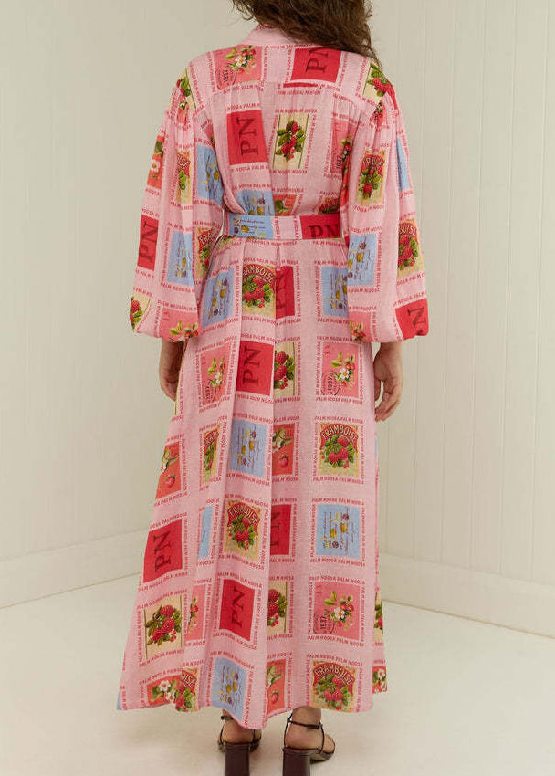 Red Stand Collar Print Slim Maxi Dresses Fall