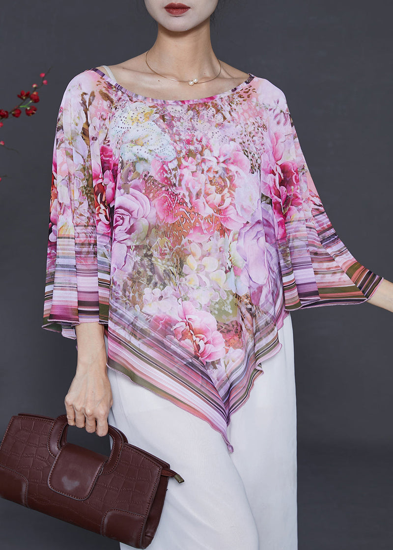 Stylish Pink Asymmetrical Chiffon Tops Summer