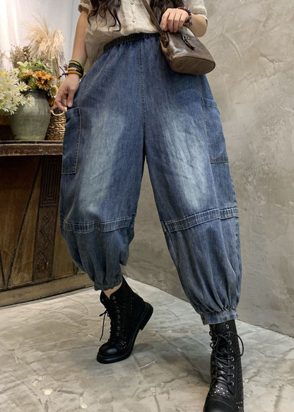 Blue Pockets Denim Lantern Pants Spring
