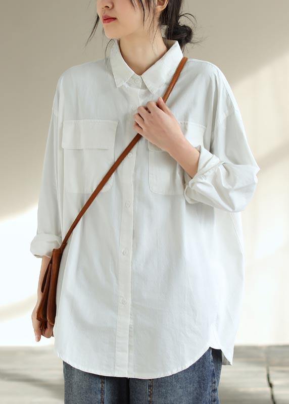 White Clothes for Lapel Pockets Silhouette Spring Shirts