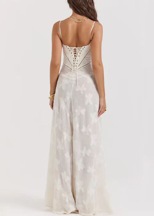 Pink Lace Up Lace Spaghetti Strap Dress Sleeveless