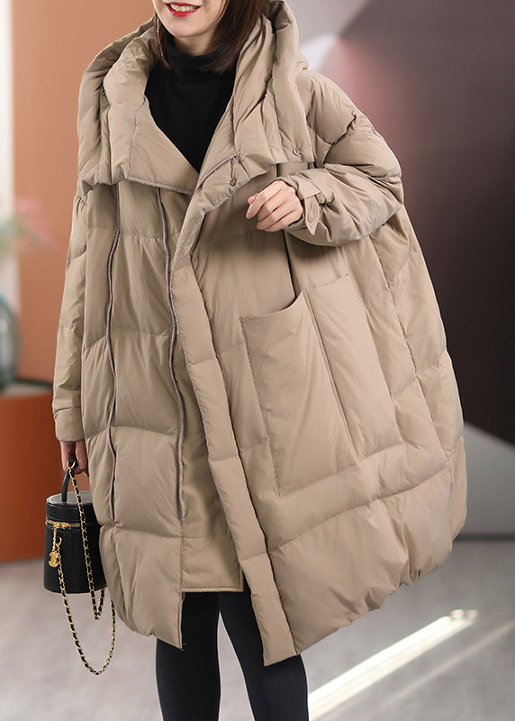 Khaki Oversized Patchwork Pockets Duck Down Winter Coats