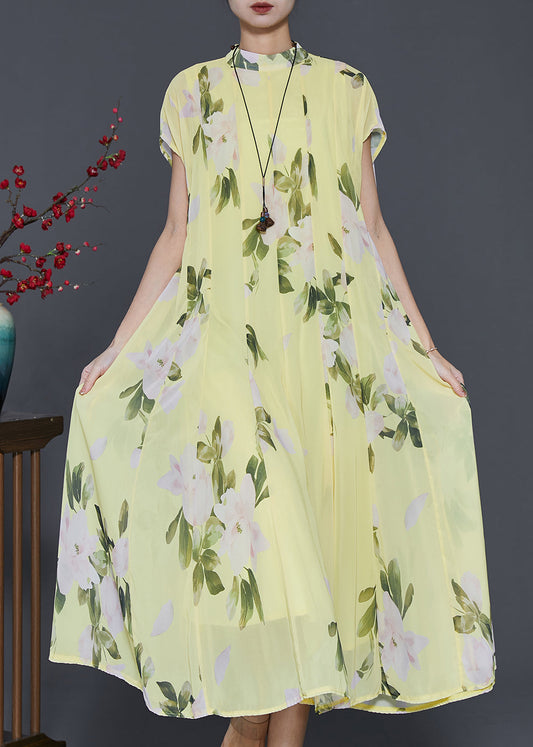 Grass Green Print Chiffon Long Dress Summer