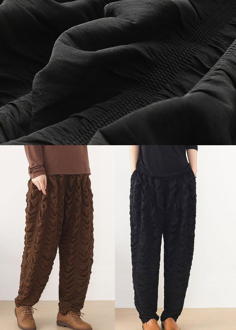 Black Wrinkled Elastic Waist Fall Harem Pants