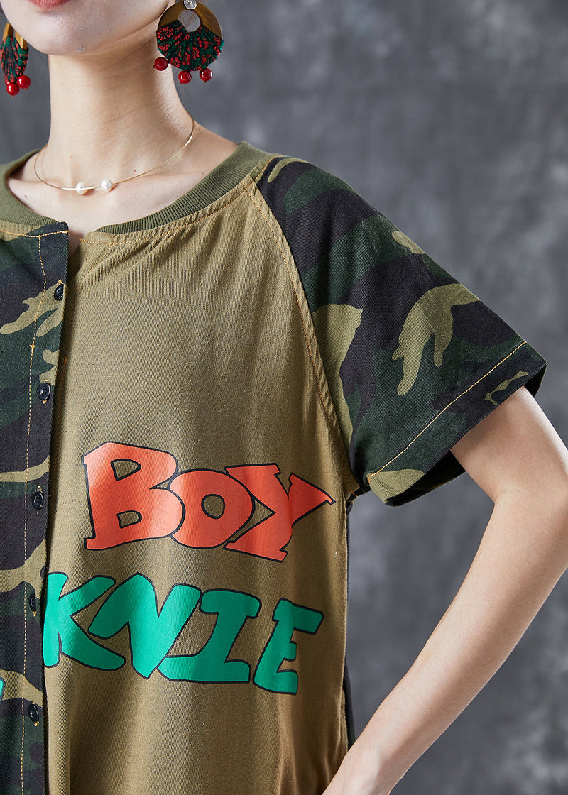 Camouflage Oversized Patchwork Appliques Cotton Jumpsuits Summer