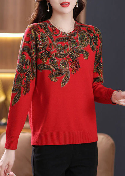 Black O Neck Zircon Patchwork Wool Sweaters Long Sleeve