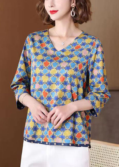 Stylish Navy Dotted Print Wear on Both Sides Silk Top Bracelet Sleeve