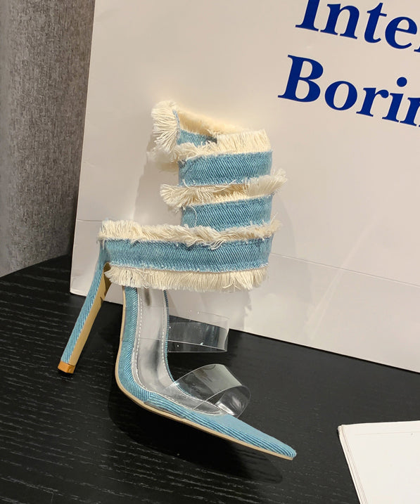 European and American Style Denim Peep Toe Stiletto Heels Sandals