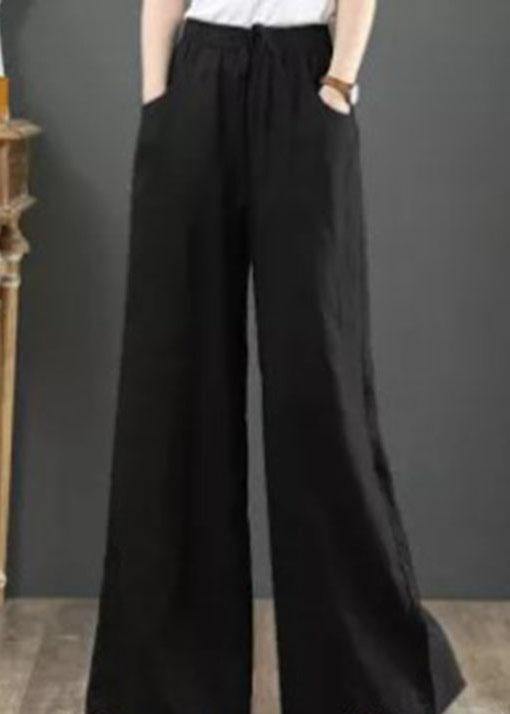 Color Elastic Waist Drawstring Wide Leg Pants With Pocket
