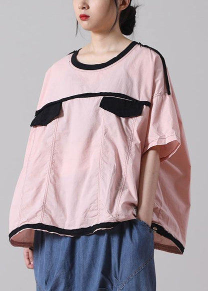 Simple O-neck Pink Cotton Summer Short Sleeve Top