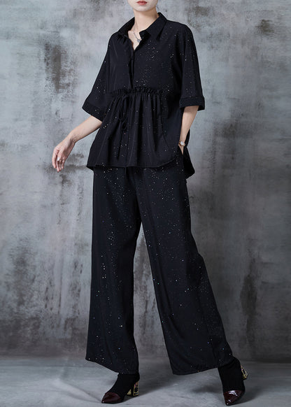 Organic Black Ruffled Sequins Chiffon Sets 2 Pieces Summer