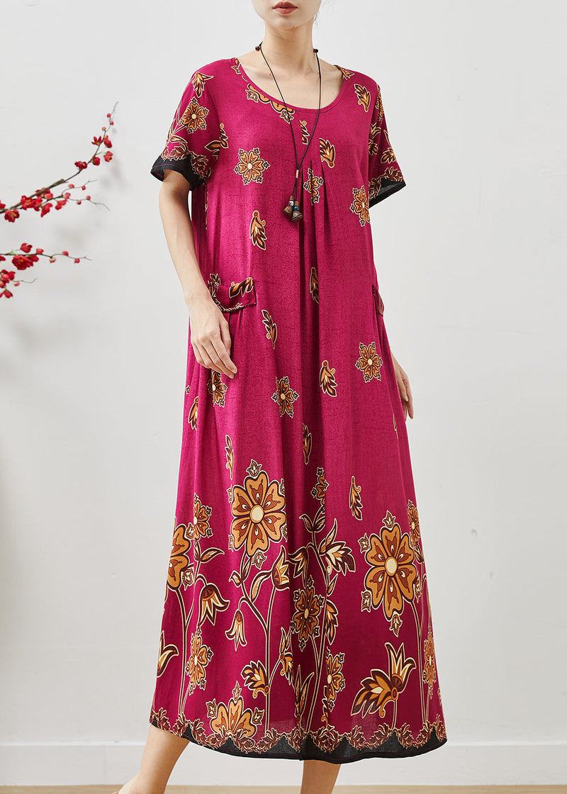 Rose Print Cotton Holiday Dress Oversized Summer