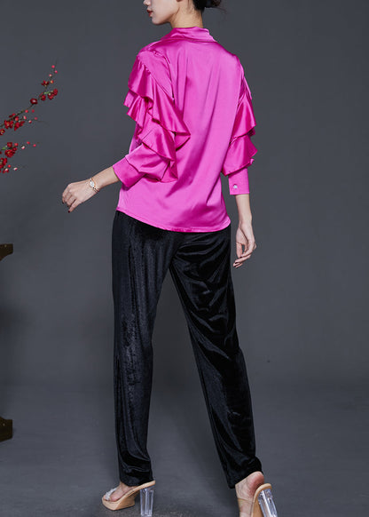 Rose Silm Fit Silk Two Pieces Set Butterfly Sleeve