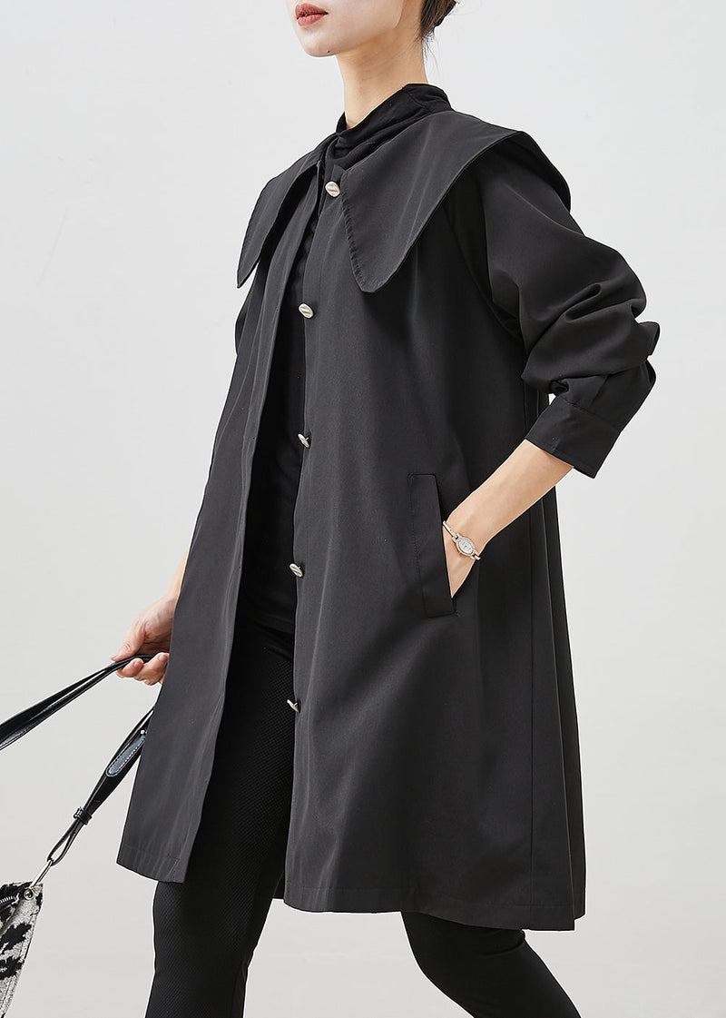 Black Peter Pan Collar Pockets Cotton Coat Outwear Fall