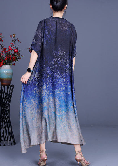 Classy Blue Button Print Fall Half Sleeve Dress