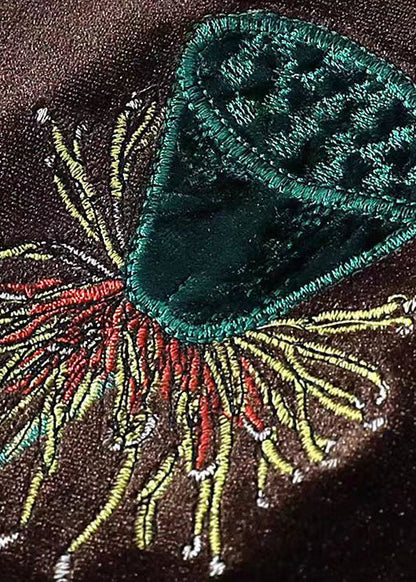 Coffee Embroidered Patchwork Velvet Two Pieces Set Fall