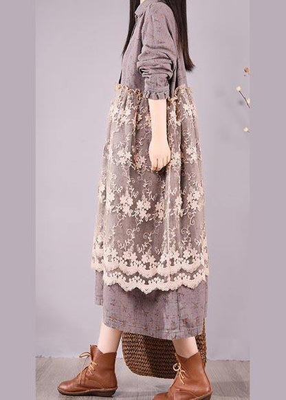 Organic Gray Print Wardrobes Patchwork Lace Long Spring Dresses