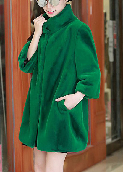 Green Stand Collar Oversized Fuzzy Fur Fluffy Coats Bracelet Sleeve